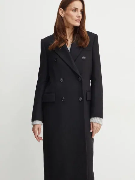 Długi płaszcz Boss wełniany biznesowy czarny