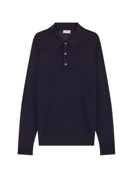 Lung tricou polo Fursac de lână albastru