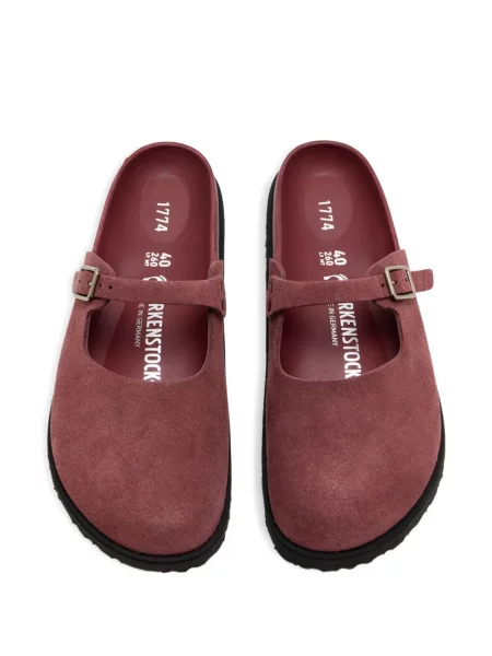 Papuci tip mules Birkenstock cu cataramă cu bretele roșu