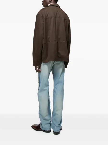 Cămașă Acne Studios din piele de căprioară maro