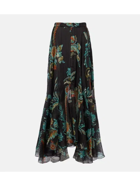 Fusta maxi Etro din satin cu imagine negru