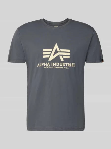 T-shirt z detalem z logo model BASIC' Alpha Industries szara