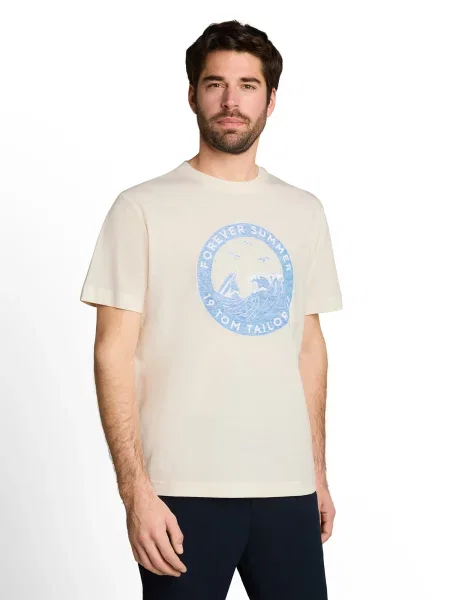 TOM TAILOR Tricou albastru deschis lână alb