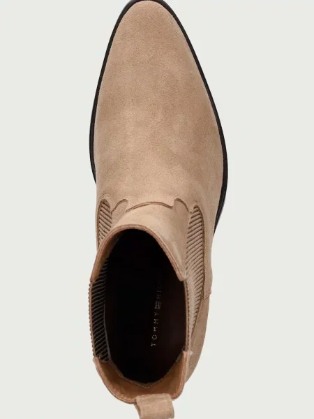 Tommy Hilfiger боти челси дамски от велур SUEDE WESTERN CHELSEA BOOT бежово