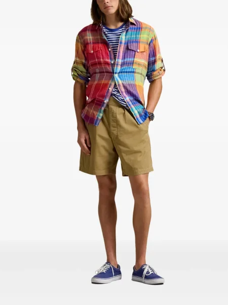 Slip de baie Polo Ralph Lauren cu broderie din piele de căprioară în carouri albastru