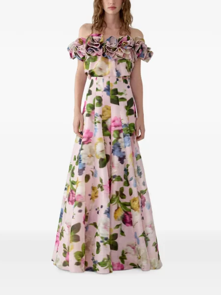 Φλοράλ παντελόνι Carolina Herrera με σχέδιο ροζ