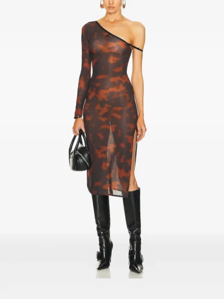Sukienka midi Courreges z nadrukiem w abstrakcyjne wzory do kolan brązowa