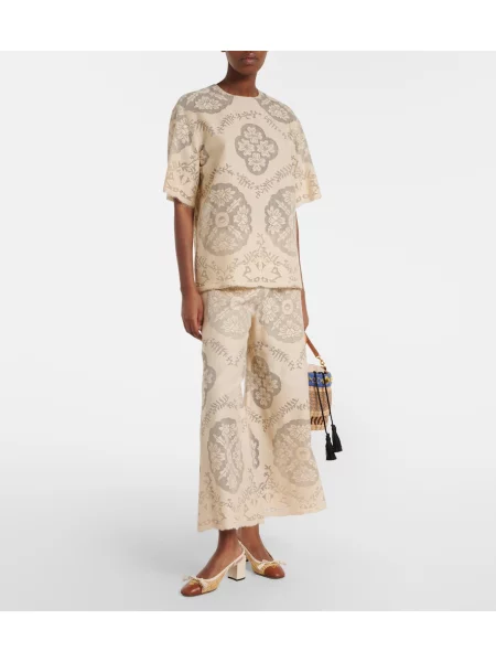 Pantaloni Valentino cu broderie bej