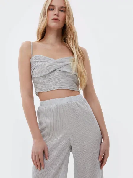 Шкіряний Топ Estro срібний