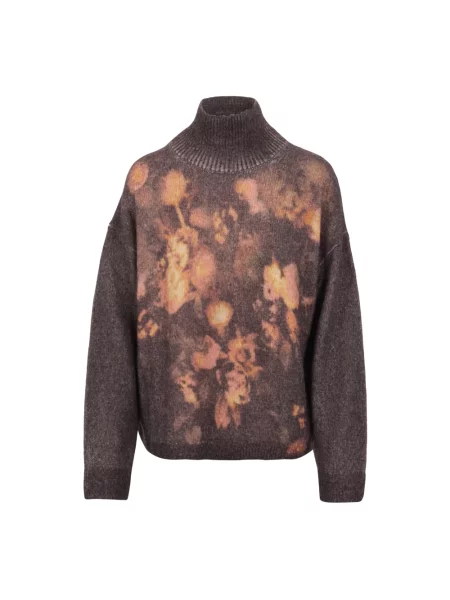 Sweter z golfem Diesel w abstrakcyjne wzory brązowy