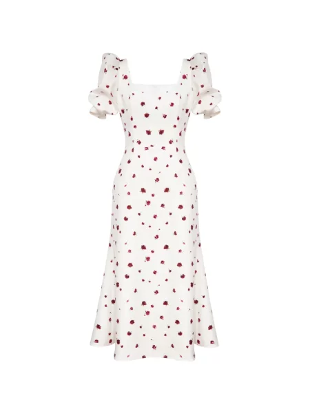 Rochie midi Post Meridiem cu model floral cu imagine până la genunchi alb