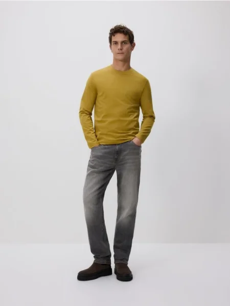 Reserved Tricou cu mânecă lungă și conținut ridicat de mercerizat verde-prăfuit verde