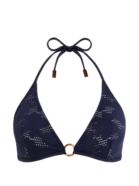 Top Vilebrequin cu model floral din jacard cu gât halter albastru