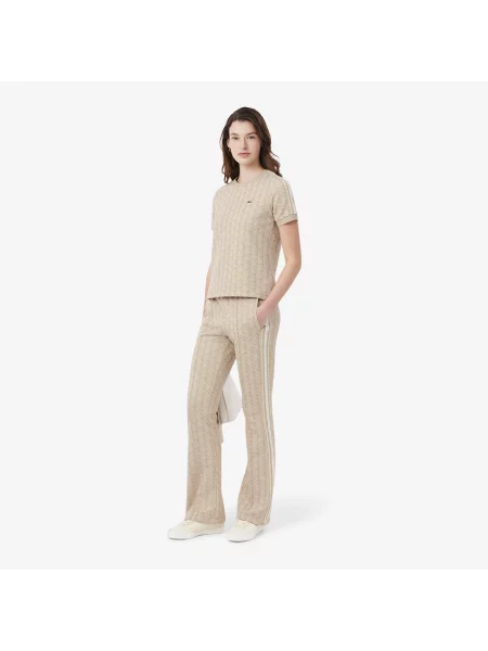 Lacoste Spodnie Dresowe Z Monogramem Flare Fit beżowe
