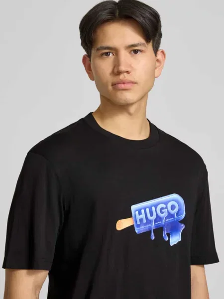 T-shirt o kroju regular fit z czystej bawełny model NOGLASY' Hugo Blue czarna