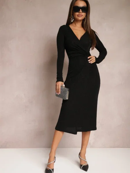 Rochie Strălucitoare Tip Wrap Midi Zaola neagră