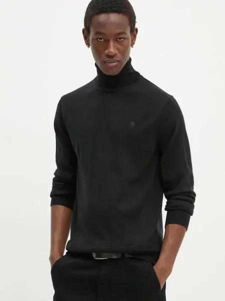G-Star Raw sweter wełniany lekki z golferm czarny