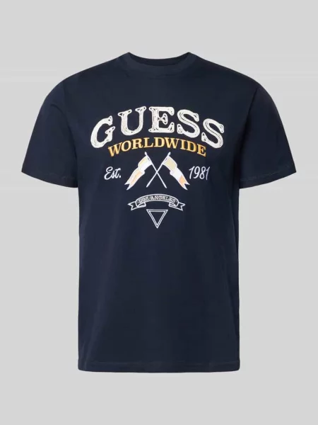 T-shirt z okrągłym dekoltem i wyhaftowanym logo Guess