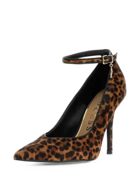 Pantofi cu toc Guess cu imagine cu model leopard cu bretele maro