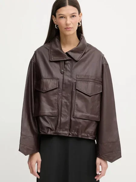 Кожено яке AllSaints CLAY винено червено