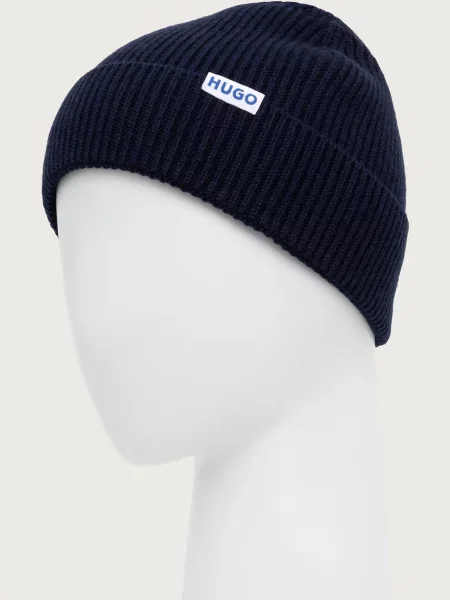 HUGO Blue шапка beanie з вовною синя