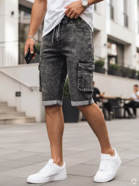 Spodenki jeansowe cargo ze ściągaczem Dstreet czarne