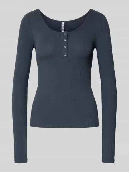 Bluzka z długim rękawem o kroju slim fit z mieszanki bawełny model ‘KITTE’ Pieces niebieska