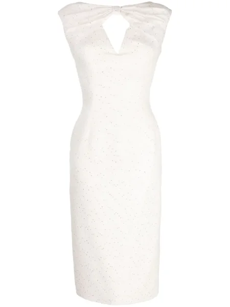 Sukienka midi Saiid Kobeisy z cekinami tweedowa do kolan biała
