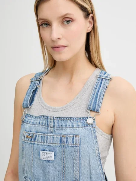 Levi's ogrodniczki jeansowe UTILITY SHORTALL niebieski