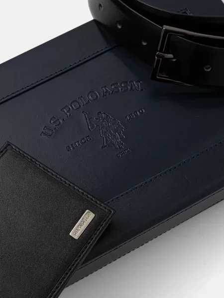 Кожаный ремень U.s. Polo Assn. с ремешками черный