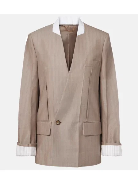 Sacou Victoria Beckham de lână cu model herringbone gri