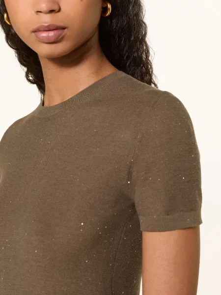 Max Mara Studio Dzianinowa Bluzka Lepre Z Cekinami gruen złota