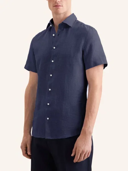Seidensticker Koszula Lniana O Kroju Slim Fit blau granatowa