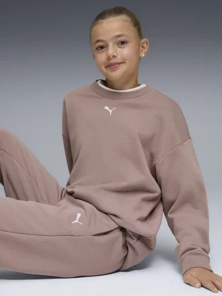 Дитячий Спортивний костюм PUMA LOUNGEWEAR OVERSIZED SWEAT SUI світло-коричневий бавовна/поліестер коричневий