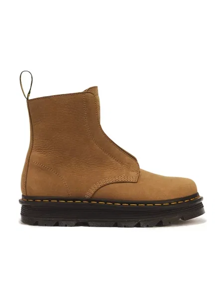 Dr. Martens botki na platformie nubukowe ZebZag Laceless WL brązowe