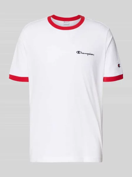 T-shirt z okrągłym dekoltem i haftami z logo Champion biała