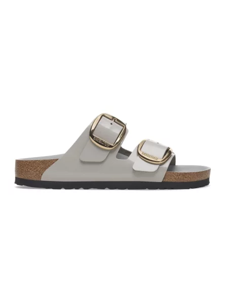 Klapki Birkenstock skórzane na sprzączkę szare