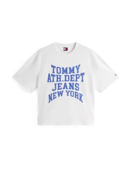 Tommy Jeans Póló VARSITY ekrü kék