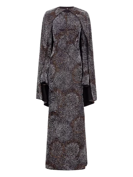 Rochie maxi Rabanne cu perle din crep lungă negru