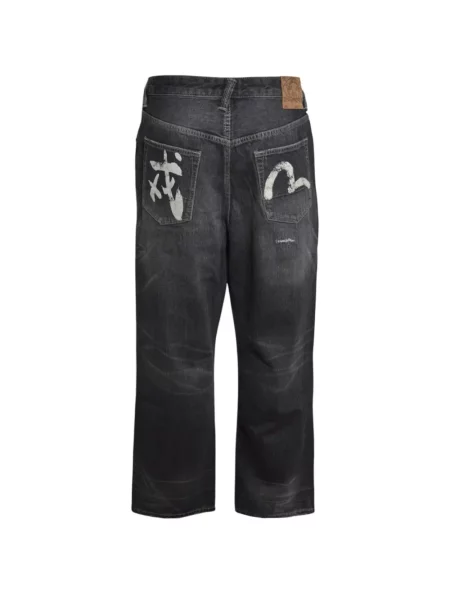 Blugi drepți Evisu zdrențuiți negru