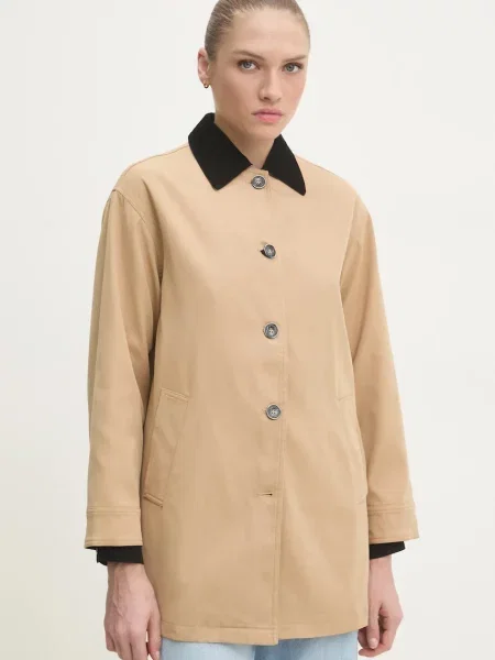 Answear Lab kurtka koszulowa przejściowa oversize beżowy