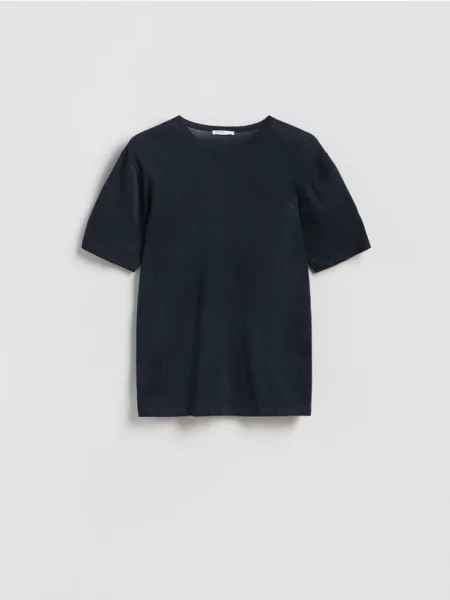 Reserved Tricou regular fit cu lyocell metalizat albastru
