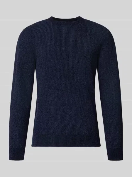 Sweter z dzianiny o kroju regular fit z mieszanki bawełny Tom Tailor granatowy