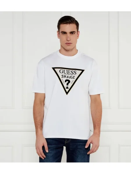 GUESS Tricou SNAKE | Oversize fit alb
