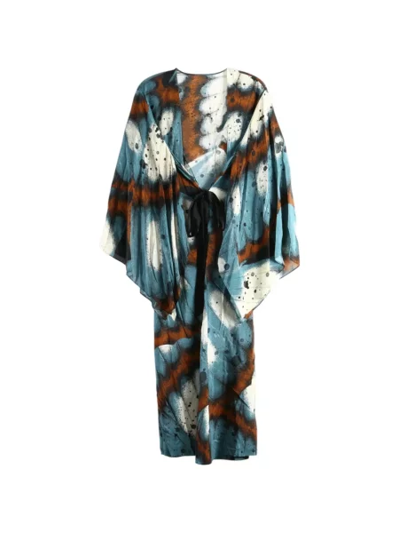 Palton Yangkehan de mătase cu model floral cu imagine albastru