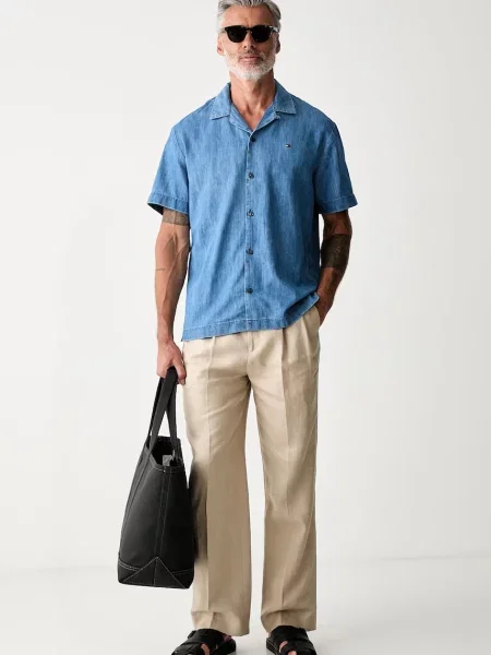 Tommy Hilfiger srajca z bombažem modra