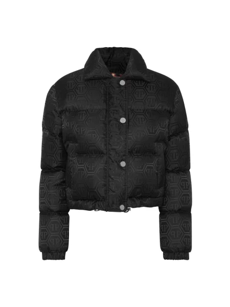 Kurtka puchowa Philipp Plein żakardowa o krotszym kroju czarna