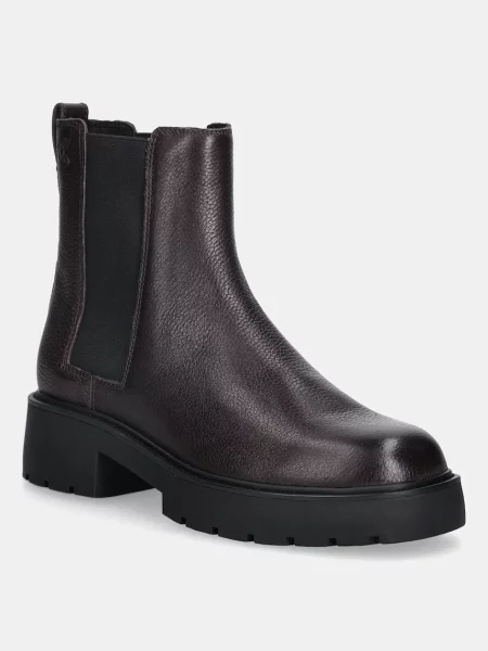 Calvin Klein sztyblety skórzane CHUNKY CHELSEA BOOT LTH na płaskim bordowy