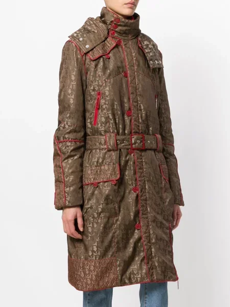 Kabát Christian Dior Pre-owned s kapucí s potiskem hnědý