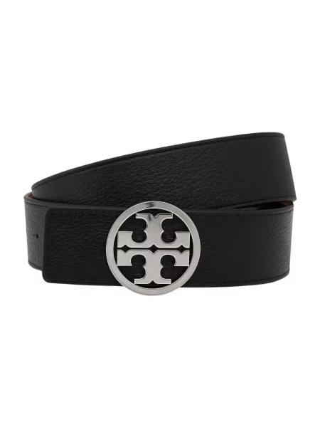 Pasek Tory Burch zamszowy w paski na sprzączkę czarny
